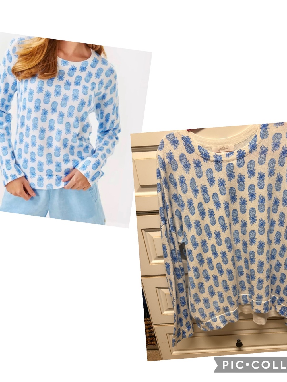Lilly Pulitzer White Long-Sleeve sweater Top with Blue Pineapple Print